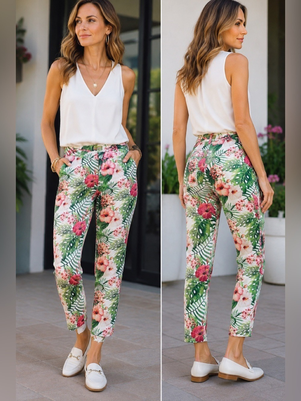 Sacoor Brothers pink green floral flower tropical ankle pants Sz 38 NWT - Picture 12 of 12